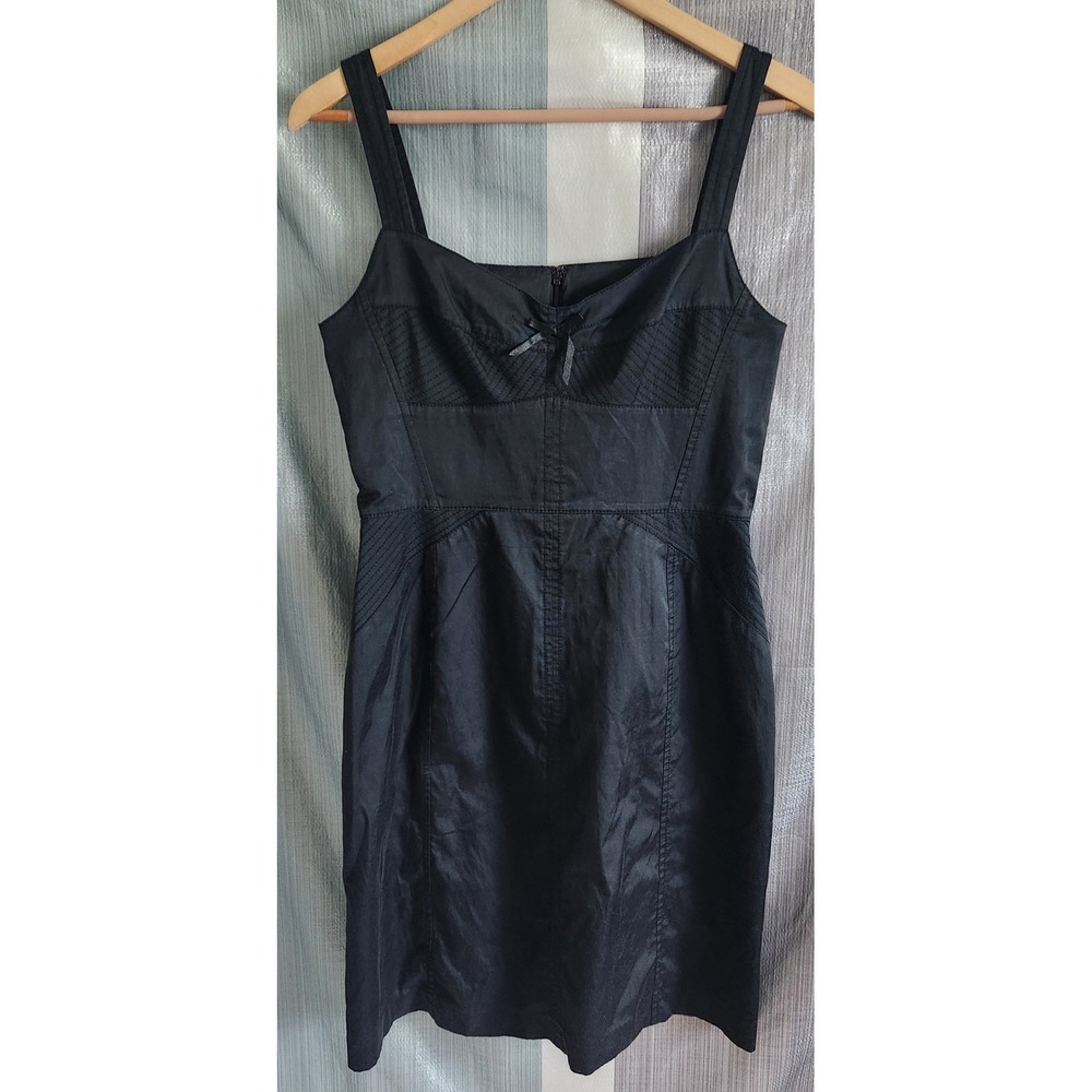 Black Quilted Sweetheart Bow Mini Sheath Dress 8 Stretch Coquette Corporate Goth